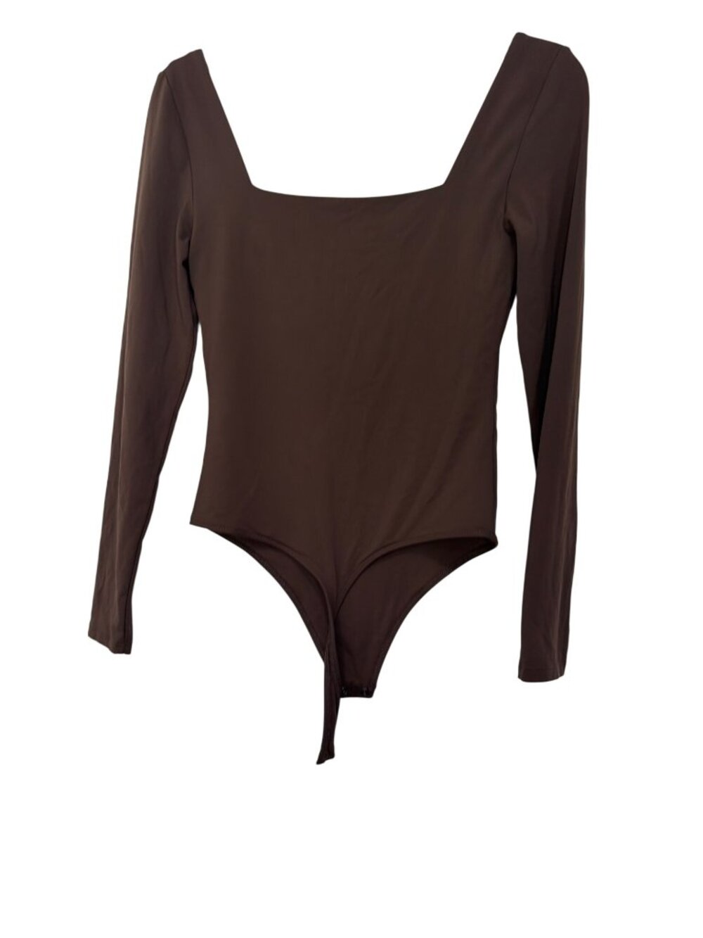 Babaton Women Long-Sleeve Dark Brown Bodysuit Size M Nylon Blend Snap Closure - Picture 3 of 9